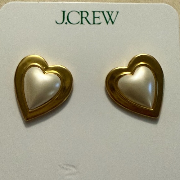 J. Crew Gold and White Heart Stud Earrings - Picture 2 of 4